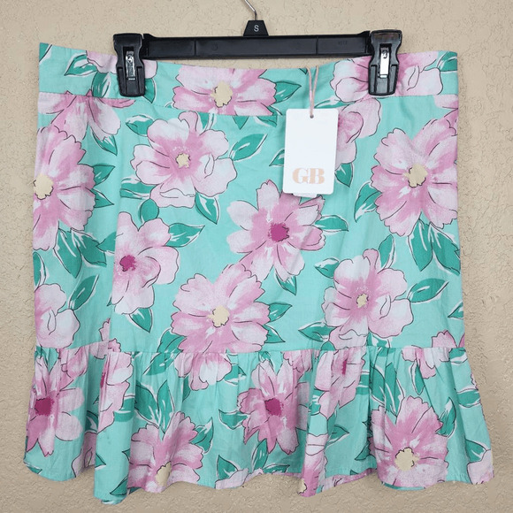 Gianni Bini Mint Green and Pink Floral Mini Skirt Size XXL NWT (3821) - Picture 2 of 7